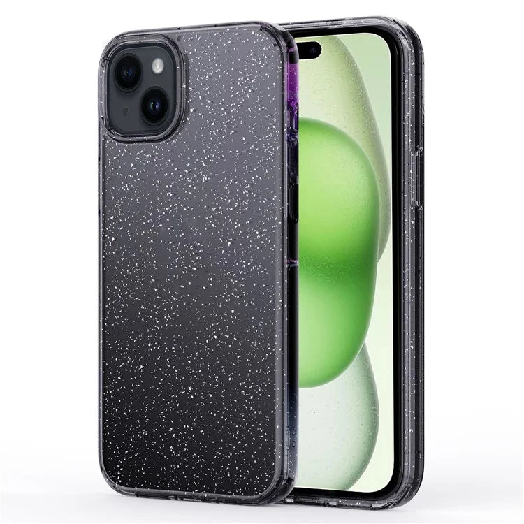 For iPhone 15 Plus Cell Phone Case Stylish Glitter Powder Anti-scratch TPU+PC Cover Black