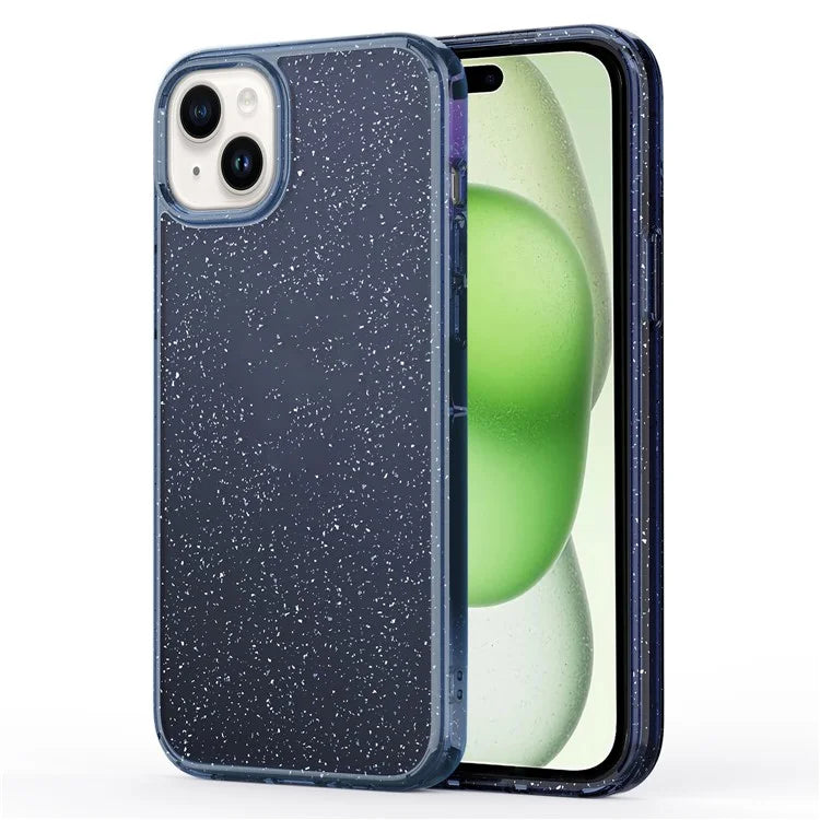 For iPhone 15 Plus Cell Phone Case Stylish Glitter Powder Anti-scratch TPU+PC Cover Titanium Blue