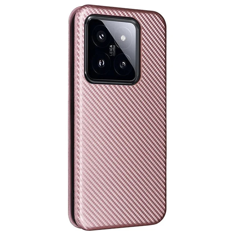 For Xiaomi 14 Leather Case Card Holder Carbon Fiber Texture Phone Cover