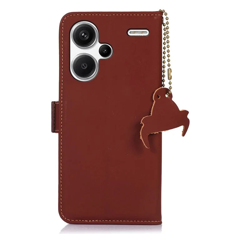 For Xiaomi Redmi Note 13 Pro+ 5G Cell Phone Case Silky Genuine Cow Leather Wallet Cover