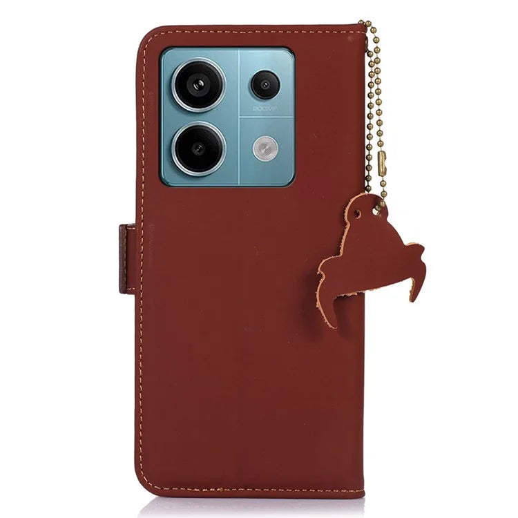 For Xiaomi Redmi Note 13 Pro 5G / Poco X6 5G Case Genuine Cow Leather RFID Blocking Wallet Stand Cover