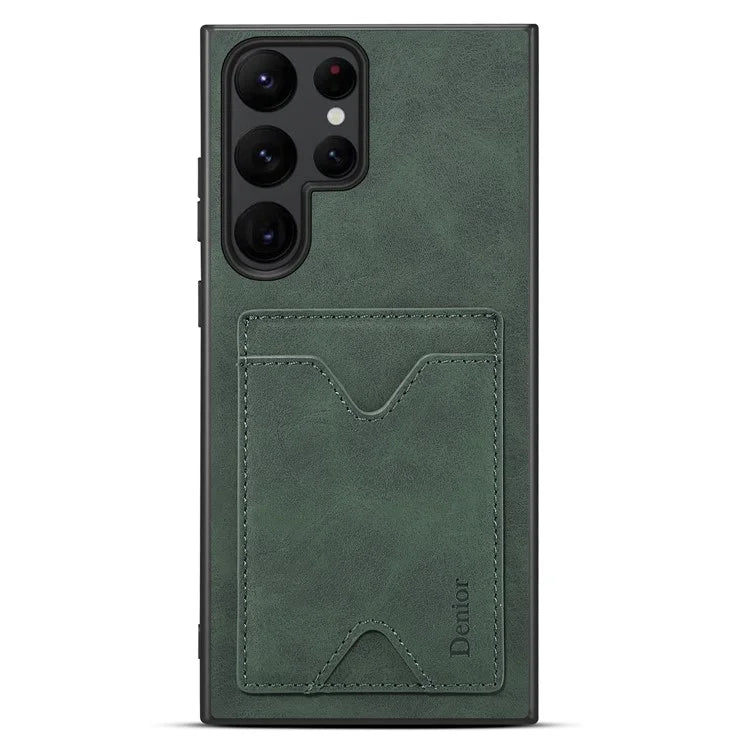 DENIOR For Samsung Galaxy S24 Ultra Case Leather+TPU Phone Kickstand Cover with Card Holder