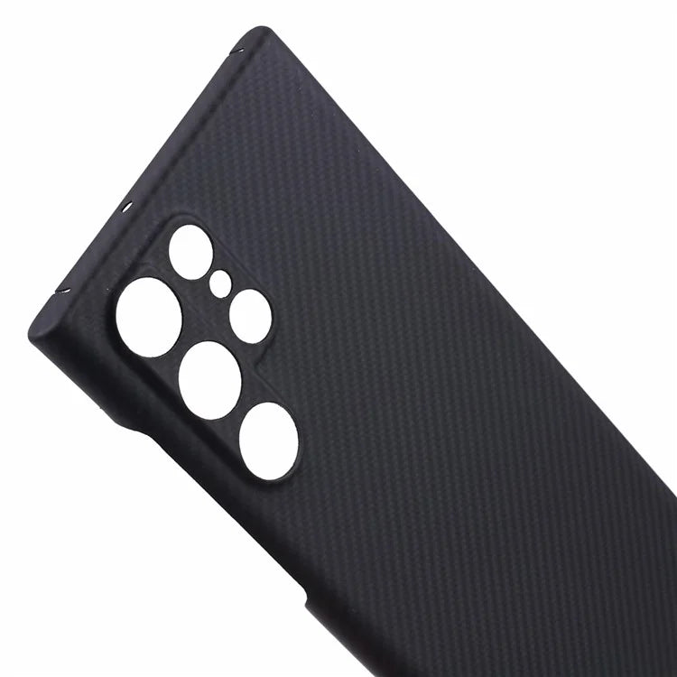 For Samsung Galaxy S22 Ultra 5G Cell Phone Case Black Fine Stripe Aramid Fiber Cover (Precise Lens Cutout)