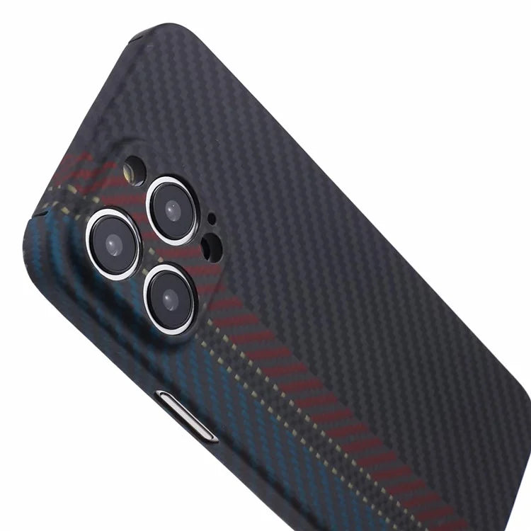 For iPhone 14 Pro Cell Phone Case Aramid Fiber Color Stripe Protective Cover (Precise Lens Cutout)