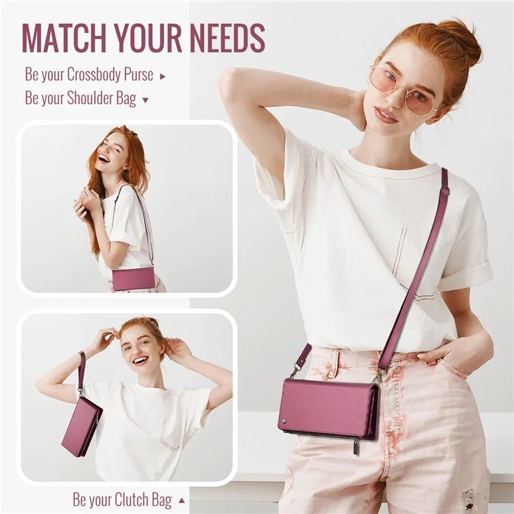 CASEME Me10 Crossbody Bag for 4.0-6.7'' Phone Zipper Wallet Purses Leather Case with 12-Card Holder