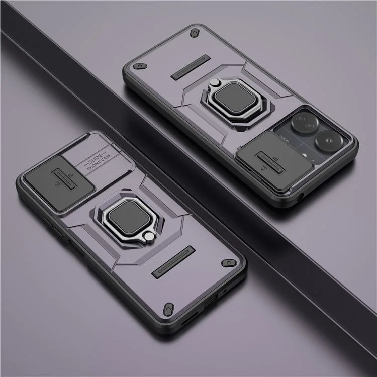 For Xiaomi Redmi 13C 4G / Poco C65 4G Case Kickstand Phone Cover with Slide Lens Lid