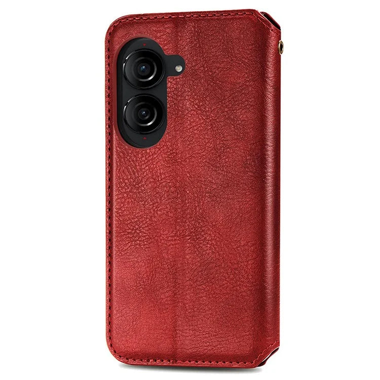 For Asus Zenfone 10 5G Magnetic Case PU Leather Rhombus Imprinted Anti-drop Phone Wallet Cover