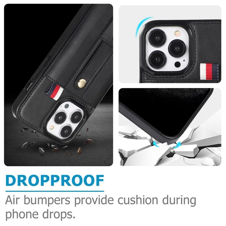 For iPhone 15 Pro Case Retro PU Leather Coated TPU Kickstand Phone Cover