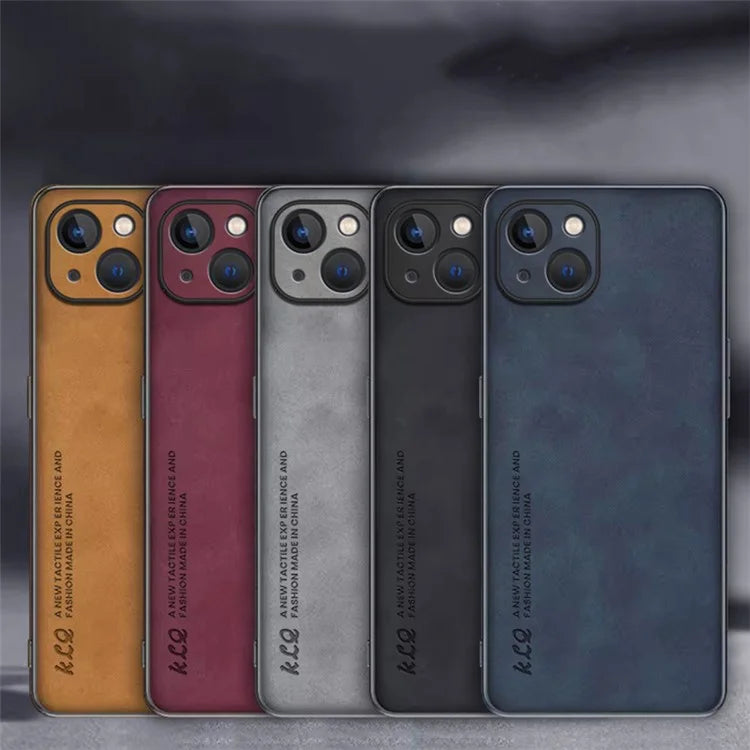 KLQ For iPhone 14 Plus Case PU Leather Coated TPU Solid Color Phone Cover