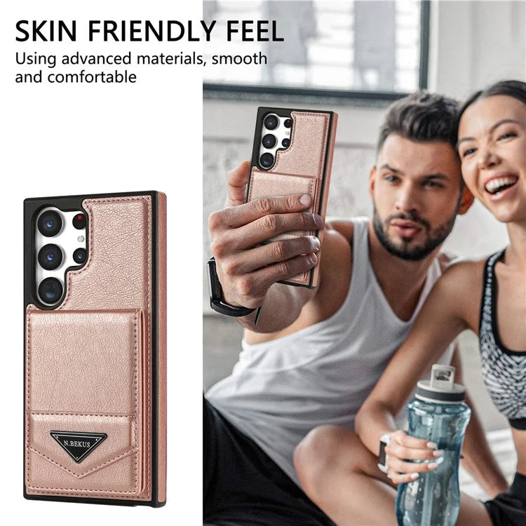 N.BEKUS For Samsung Galaxy S24 Ultra Case Leather+TPU Vertical Flip Card Holder Cover