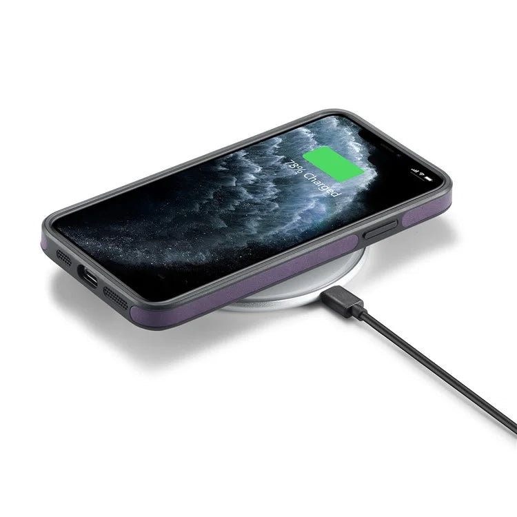 DG.MING For iPhone 11 Pro Max Case Leather Coating Phone Cover Wireless Charging