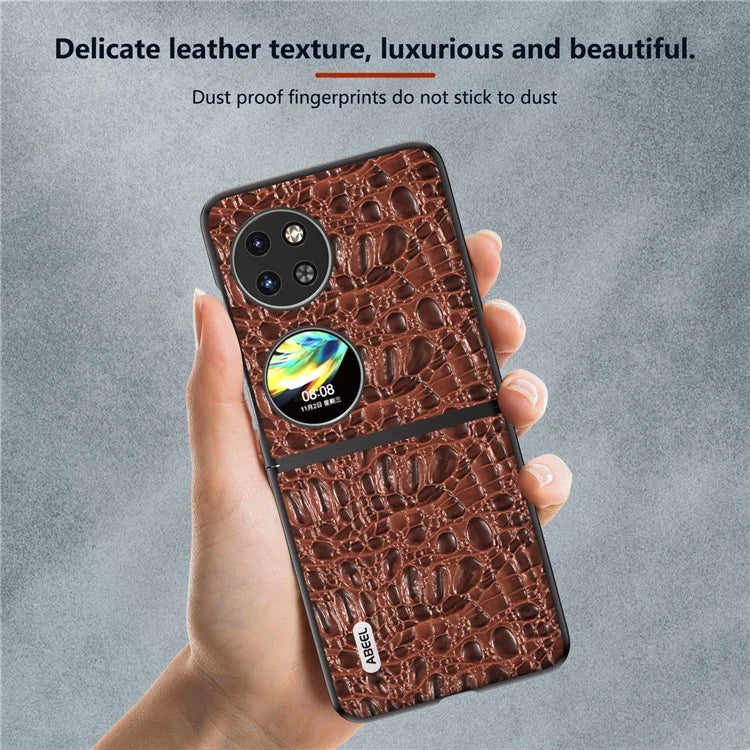 ABEEL For Huawei Pocket 2 Case Genuine Cow Leather+PC Canopy Texture Phone Cover