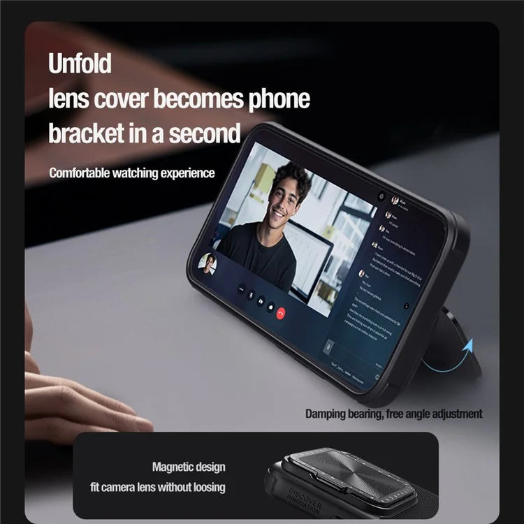 NILLKIN For Xiaomi 14 Case Textured Prop PC+TPU Phone Cover with Lens Cover Kickstand