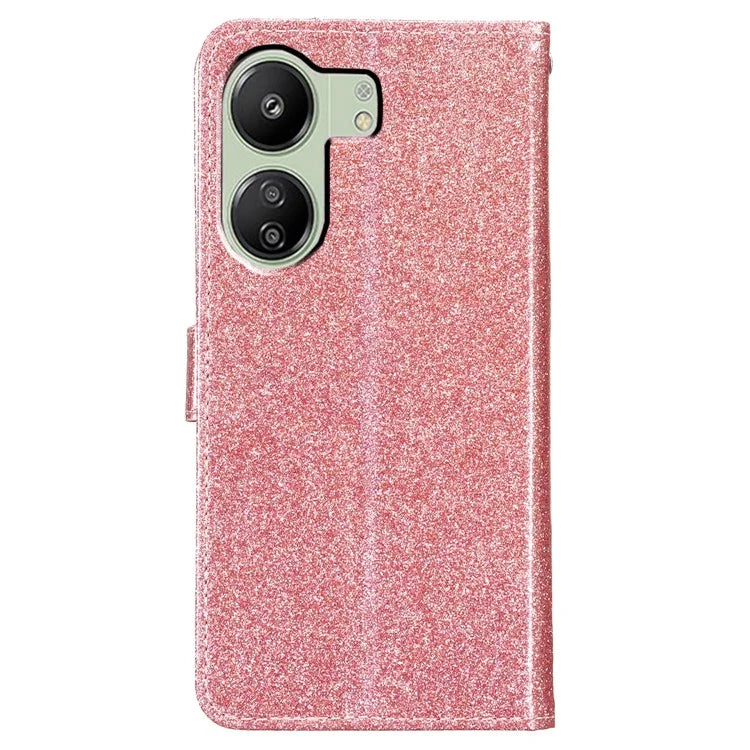 For Xiaomi Redmi 13C 4G / Poco C65 4G Case Glittering Leather Wallet Stand Cover Gold
