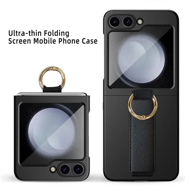 For Samsung Galaxy Z Flip5 5G Ring Holder Case Hard PC Phone Cover with Small Screen Protector