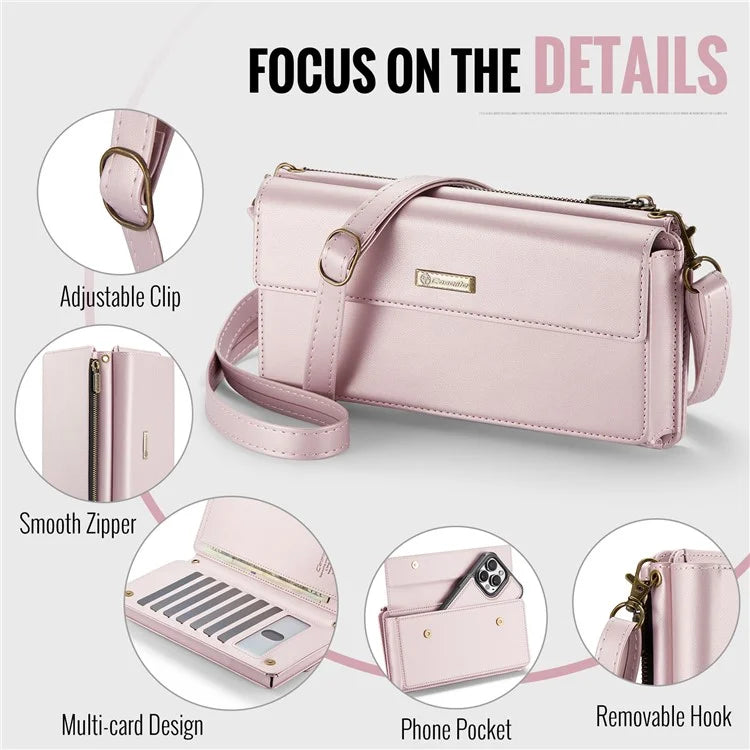 CASEME Me20 Leather Crossbody Bag for 4.0-7.6'' Phone Wallet Phone Purse Shoulder Bag with 7 Card Holders