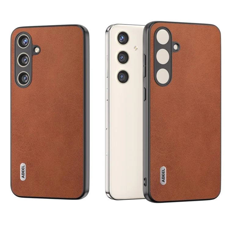 ABEEL For Samsung Galaxy S24+ Case Cowhide Texture PU Leather + Hard PC Phone Back Shell