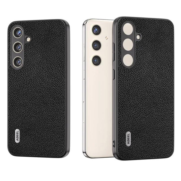 ABEEL For Samsung Galaxy S24 Case Genuine Cow Leather Litchi Texture Cover
