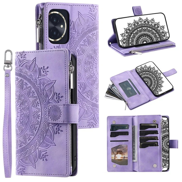 For Honor 100 5G Case with Multi-slot Cards Leather Phone Cover Stand with Strap