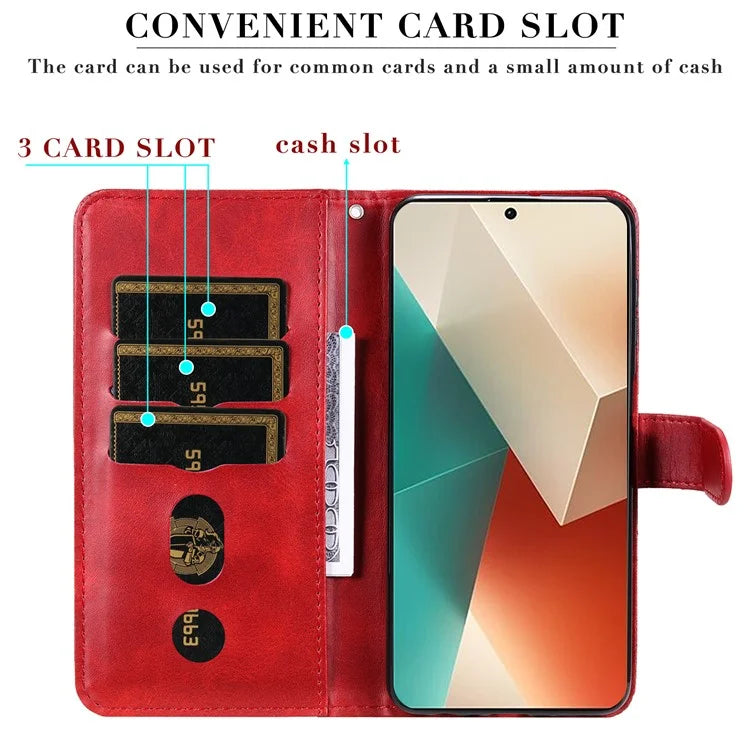 For Xiaomi Redmi Note 13 5G Leather Case Zipper Wallet Calf Texture Phone Stand Cover