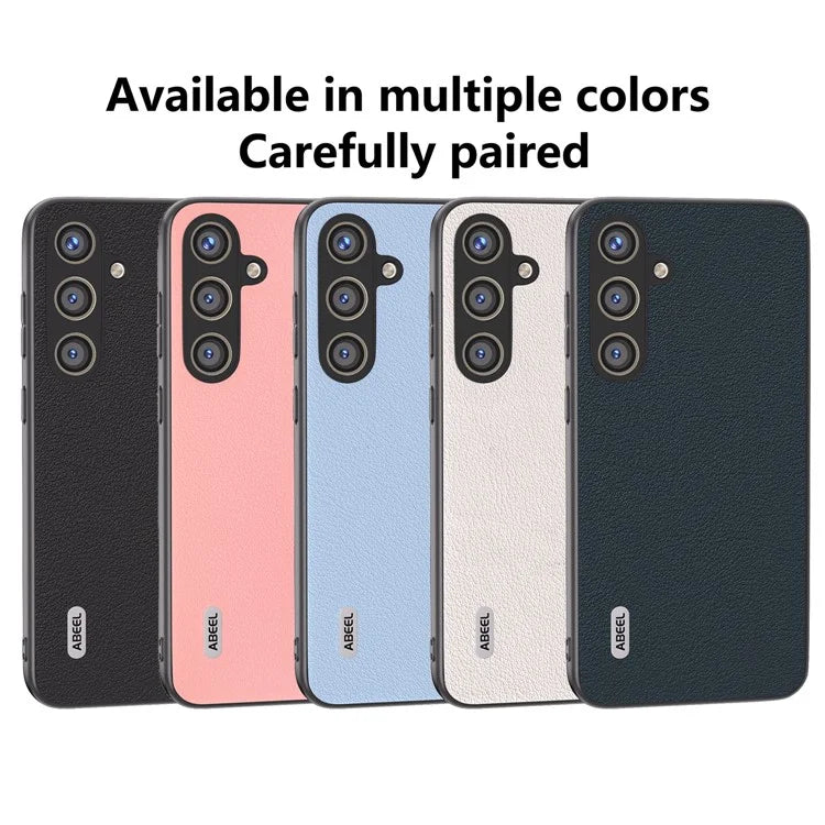 ABEEL For Samsung Galaxy S24+ Textured Phone Case Genuine Cow Leather Cover Non-Slip