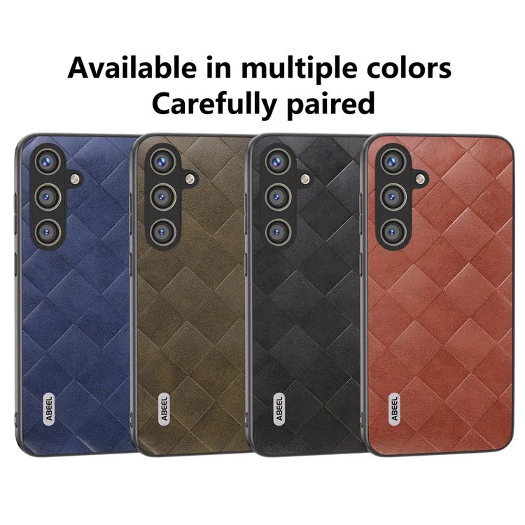 ABEEL For Samsung Galaxy S24 Grid Texture Phone Cover PU Leather Protective Back Case