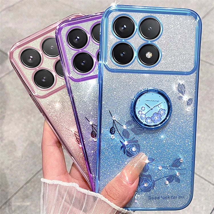 KADEM For Xiaomi Redmi K70 5G / K70 Pro 5G Ring Kickstand Cell Phone Case Glitter TPU Cover