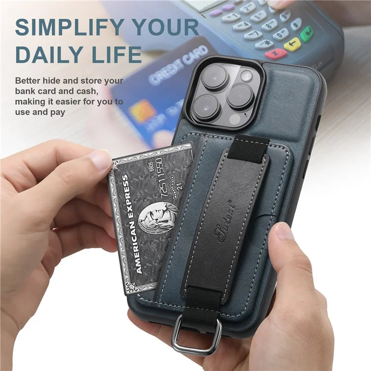 SUTENI H13 For iPhone 15 Pro Max Case PU Leather Coated PC+TPU Phone Shell with Kickstand, Card Slot