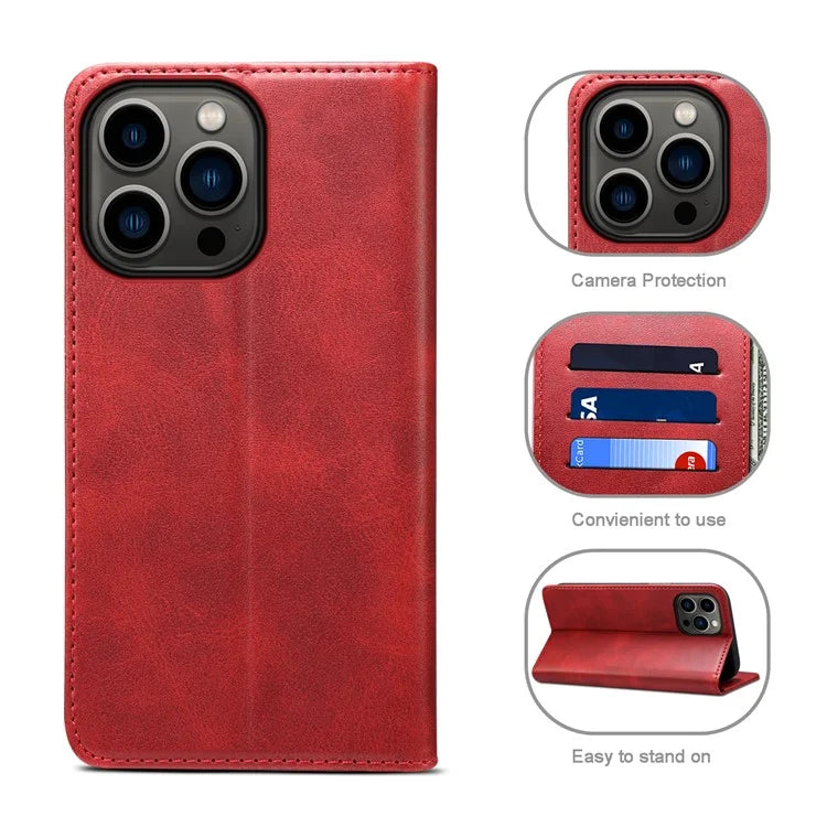 SUTENI for iPhone 15 Pro Max Simple Leather Case Wallet Phone Cover