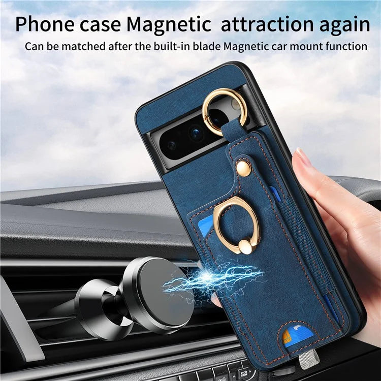 For Google Pixel 8 Pro Case Shockproof Leather Phone Back Cover, Ring Holder Card Bag