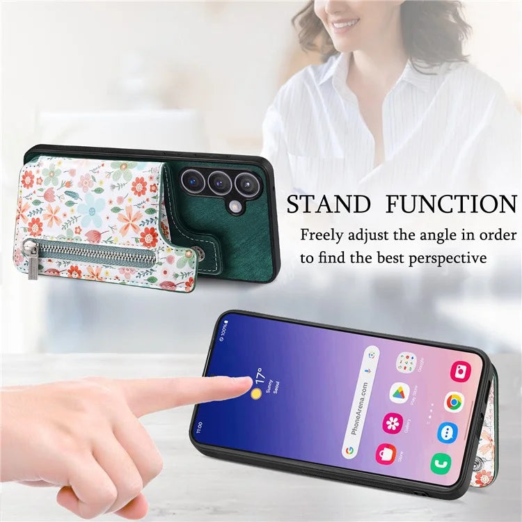 D10 For Samsung Galaxy S24+ Cell Phone Case Pattern Printing Card Bag Zipper Wallet Cover