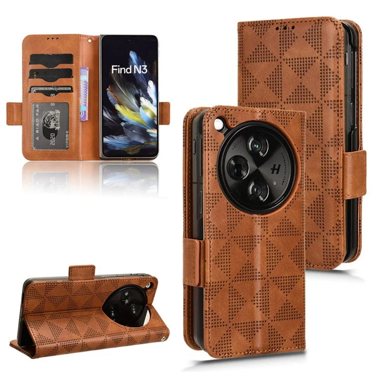 For Oppo Find N3 5G Phone Case Imprinted Triangle Folio Wallet Leather Cover