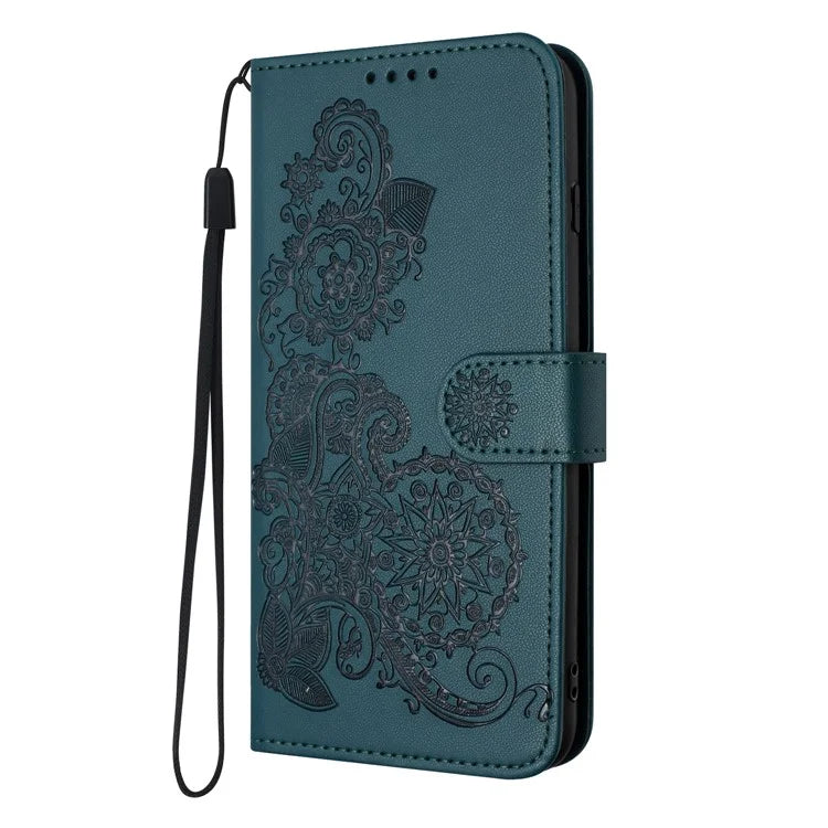 YX0050 For Google Pixel 8a Magnetic Phone Case Sunflower Pattern Imprinted Leather Card Slots Coverish Green