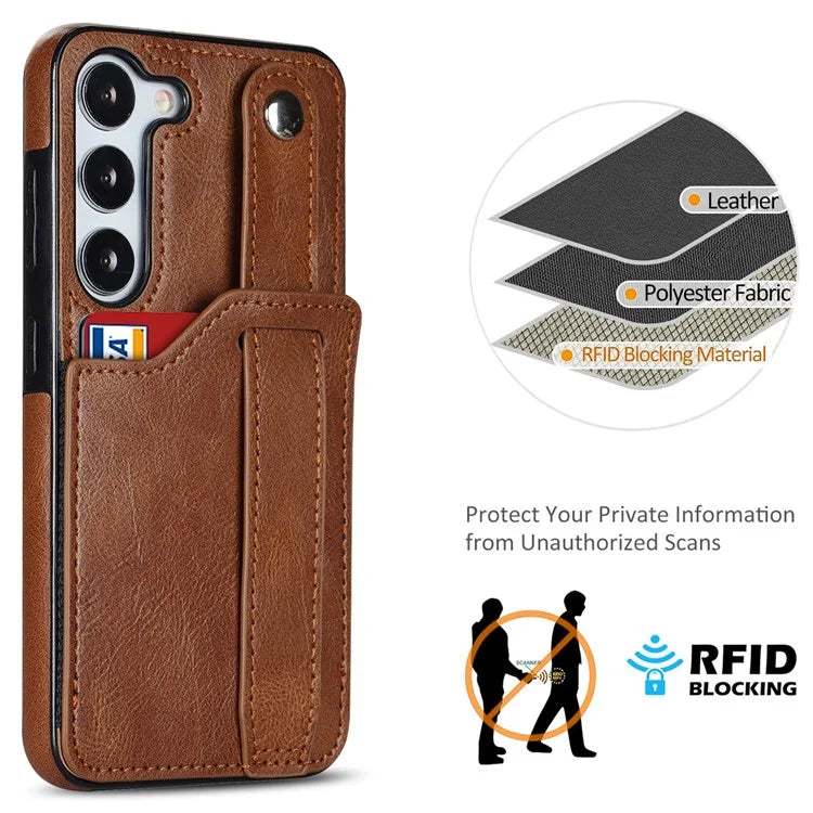 For Samsung Galaxy S23 FE Case Anti-scratch RFID Blocking Wristband Kickstand Phone Cover