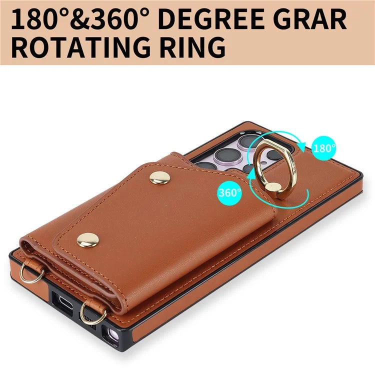 For Samsung Galaxy S24 Ultra Case Wallet Zipper Anti-scratch PU Leather+TPU Phone Protector