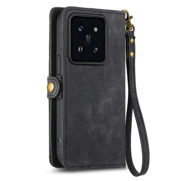 For Xiaomi 14 Pro Cell Phone Case Geometry Pattern Zipper Pocket Shockproof Cover with Stand