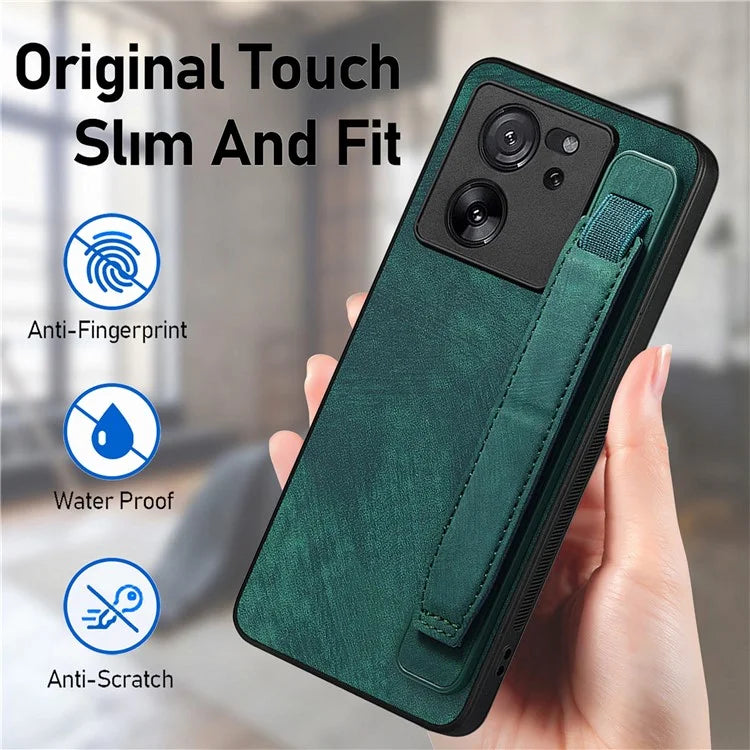 D11 For Xiaomi 13T / 13T Pro Cell Phone Case Vintage PU Leather+TPU Cover with Wristband Design