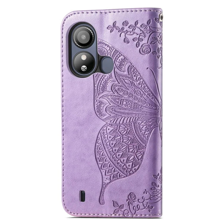 For ZTE Blade L220 Cell Phone Case Butterfly Imprinted Wallet Stand Shockproof Cover with Wallet