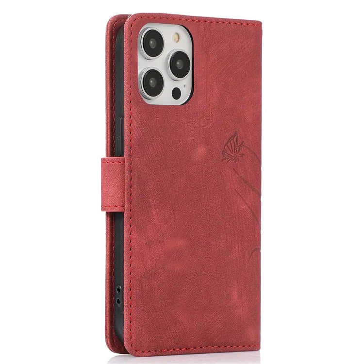 PU Leather Flip Case for iPhone 14 Pro Phone Wallet Cover Butterfly Orchid