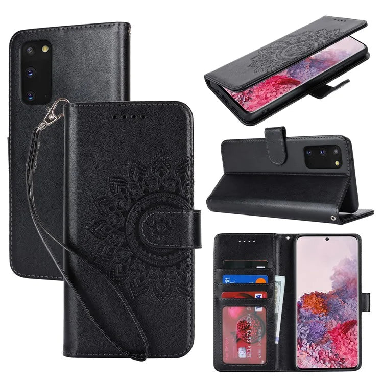 For Samsung Galaxy S20 4G / 5G Cell Phone Case R61 Texture Imprinted Leather Wallet Anti-scratch Cover