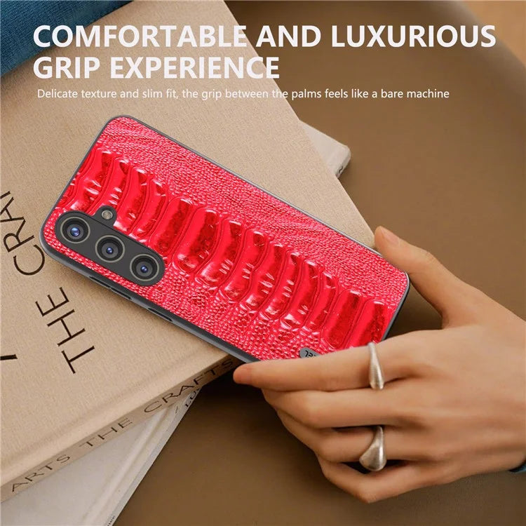 ABEEL For Samsung Galaxy S24 Phone Case Genuine Cow Leather Crocodile Texture Cover