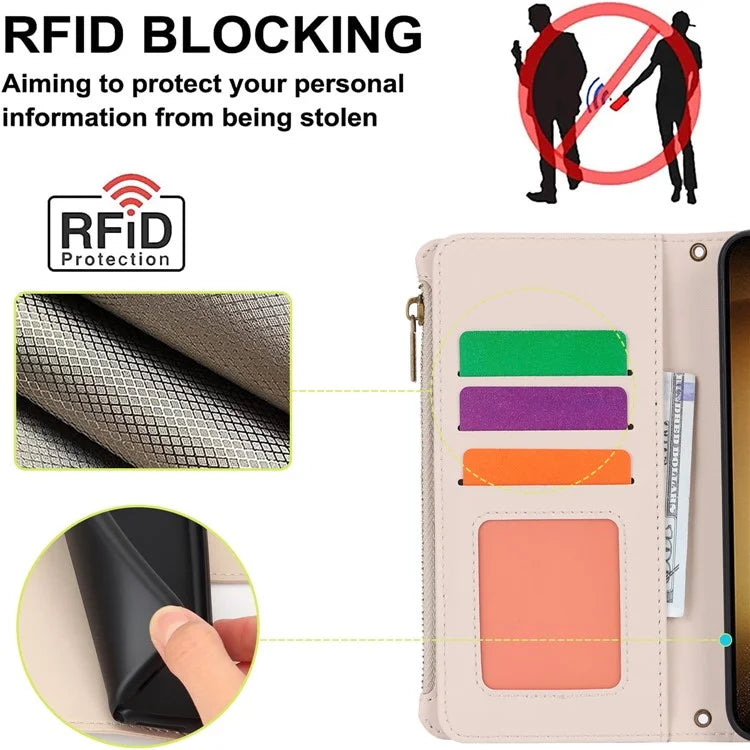 For Samsung Galaxy S22 5G Cover RFID Blocking Card Slots PU Leather Cell Phone Case