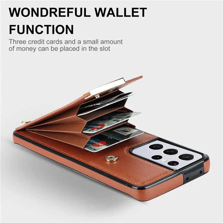 For Samsung Galaxy S21 Ultra 5G Case Shockproof TPU+PU Leather+Metal Hardware Phone Back Shell