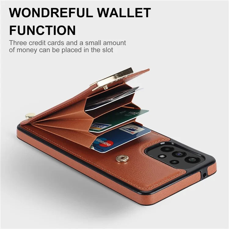 For Samsung Galaxy A73 5G Cover Hardware Decor Card Bag Shockproof TPU+Leather Cell Phone Case