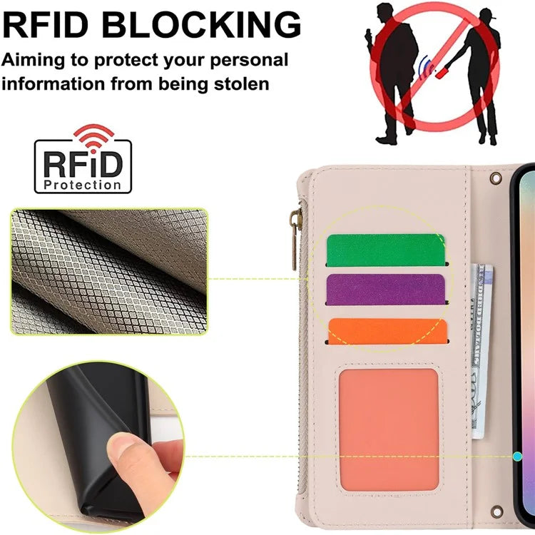 Cell Phone Case for Samsung Galaxy A54 5G RFID Blocking Leather Cover with 2 Straps