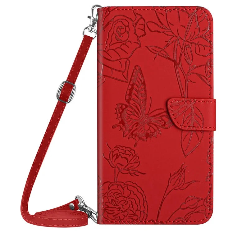 HT03 For OnePlus 12 5G PU Leather Phone Case Butterfly Flower Cover with Shoulder Strap