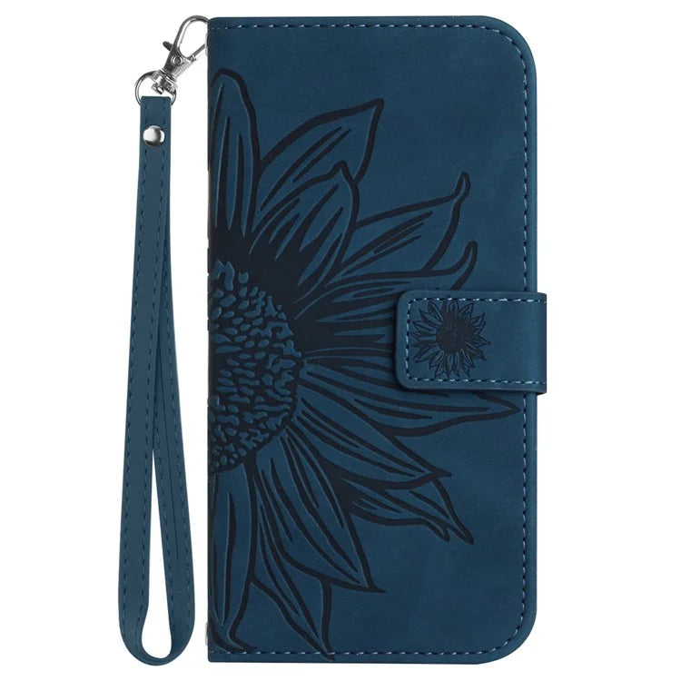 HT04 For Samsung Galaxy A35 5G Phone Case Wrist Strap Wallet Sunflower Cover