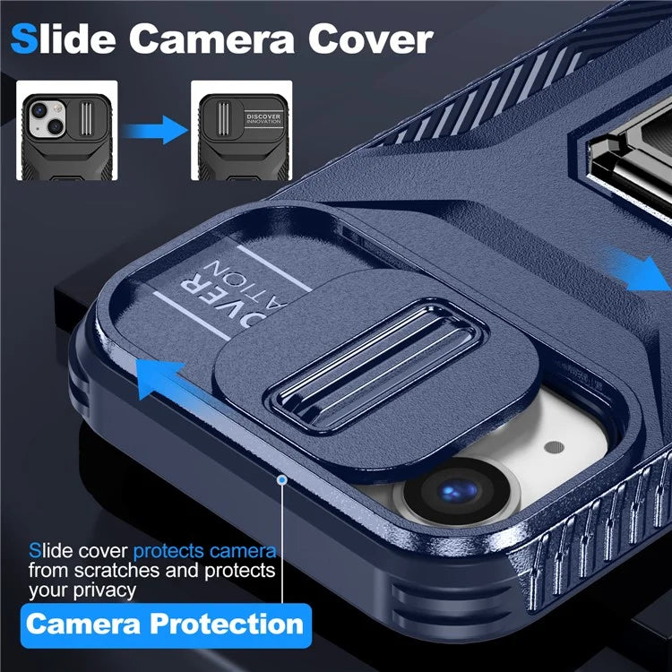For iPhone 12 mini / 13 mini Phone Case Rotate Ring Kickstand Cover Slide Lens Protection
