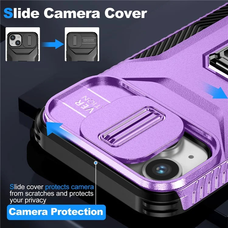 For iPhone 13 / 14 Case Slide Lens Protection Phone Cover Support Car Magnetic Mount