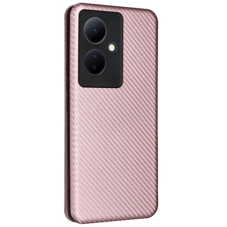 Card Holder Case for vivo V29 Lite 5G Leather Phone Cover Carbon Fiber Texture